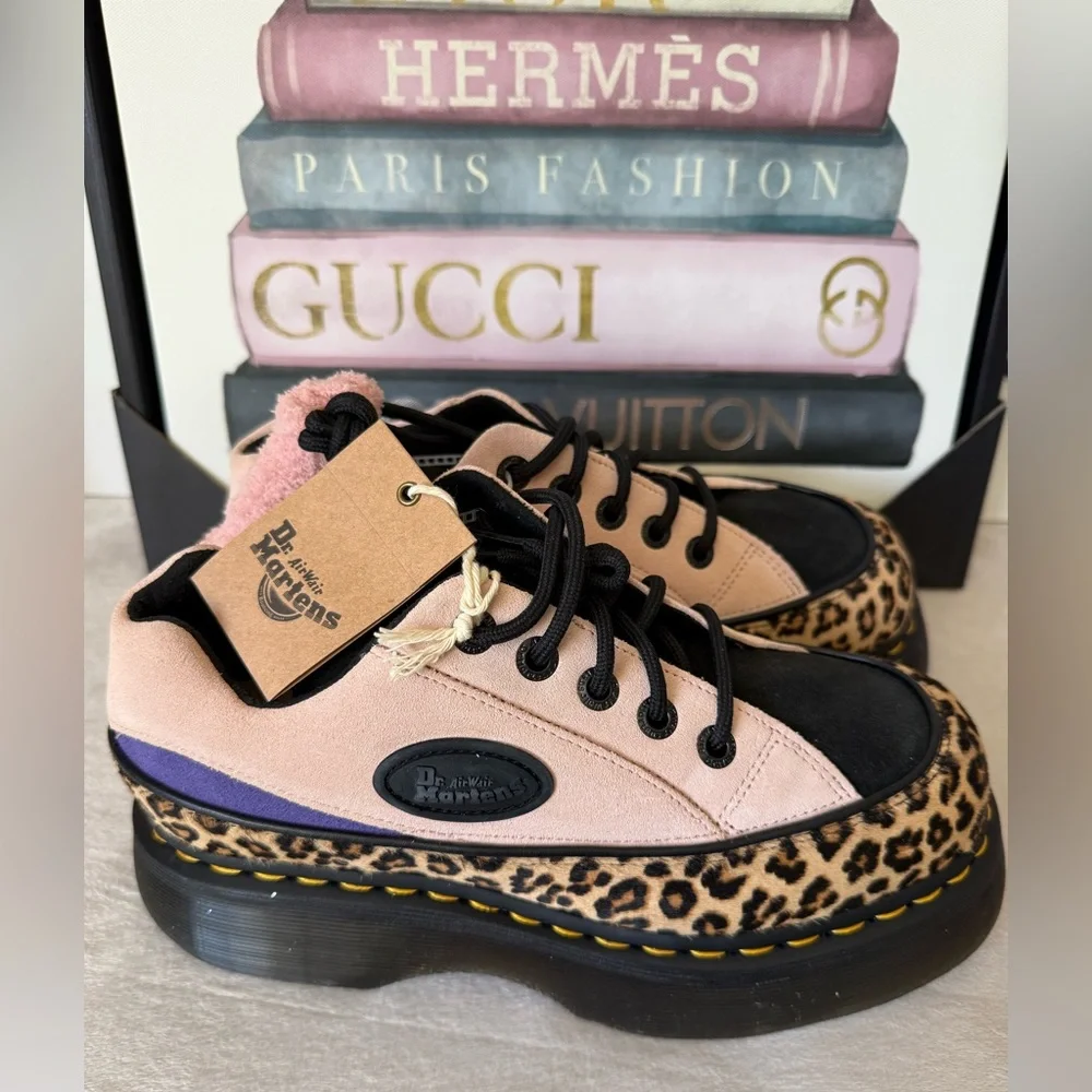 New Dr. Martens BUZZ 5-Eye Leopard & Suede Platform Shoes - Picture 4 of 16